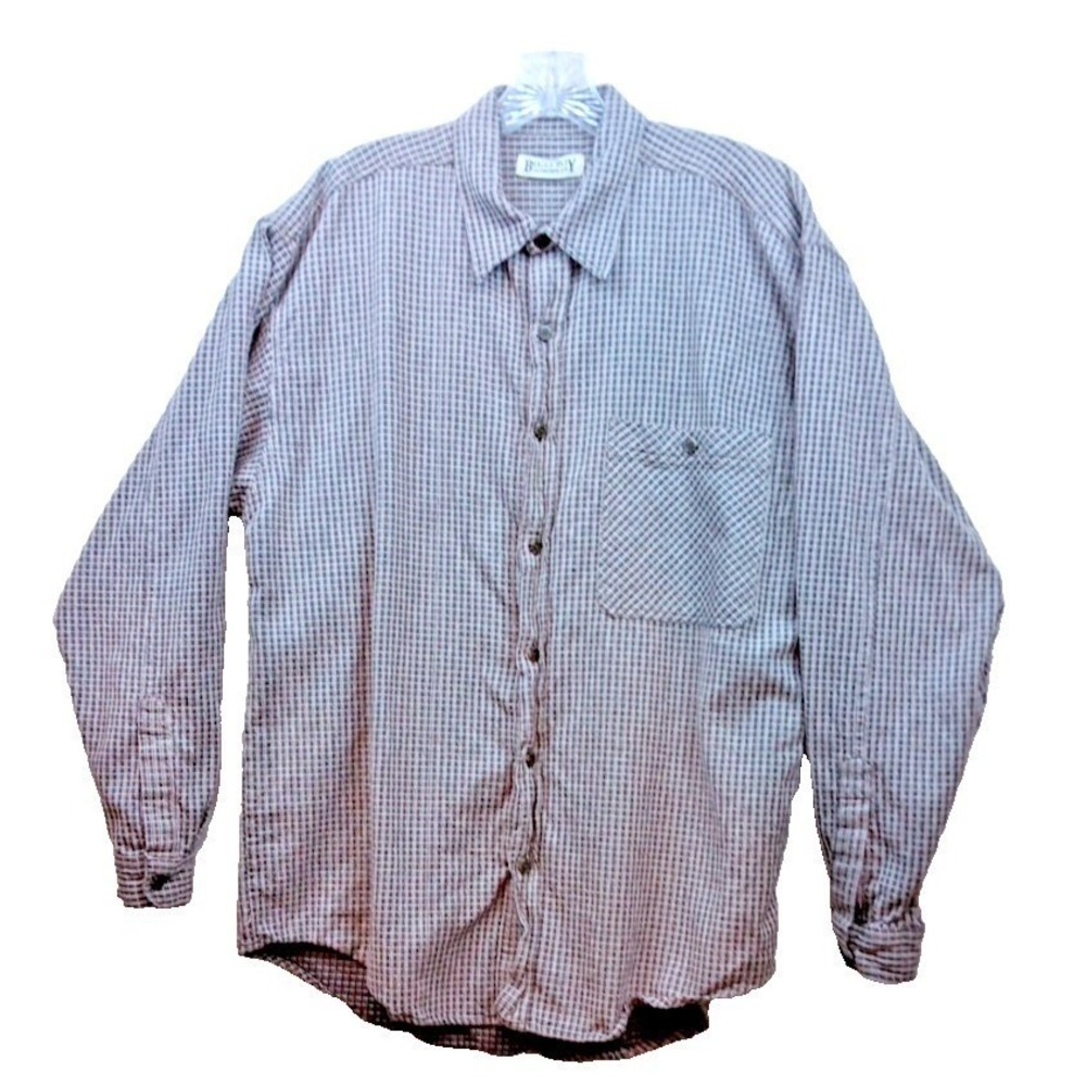 Bugle Boy Authentics Mens Long Sleeve Button Down Shirt Micro Check Plaid XL
